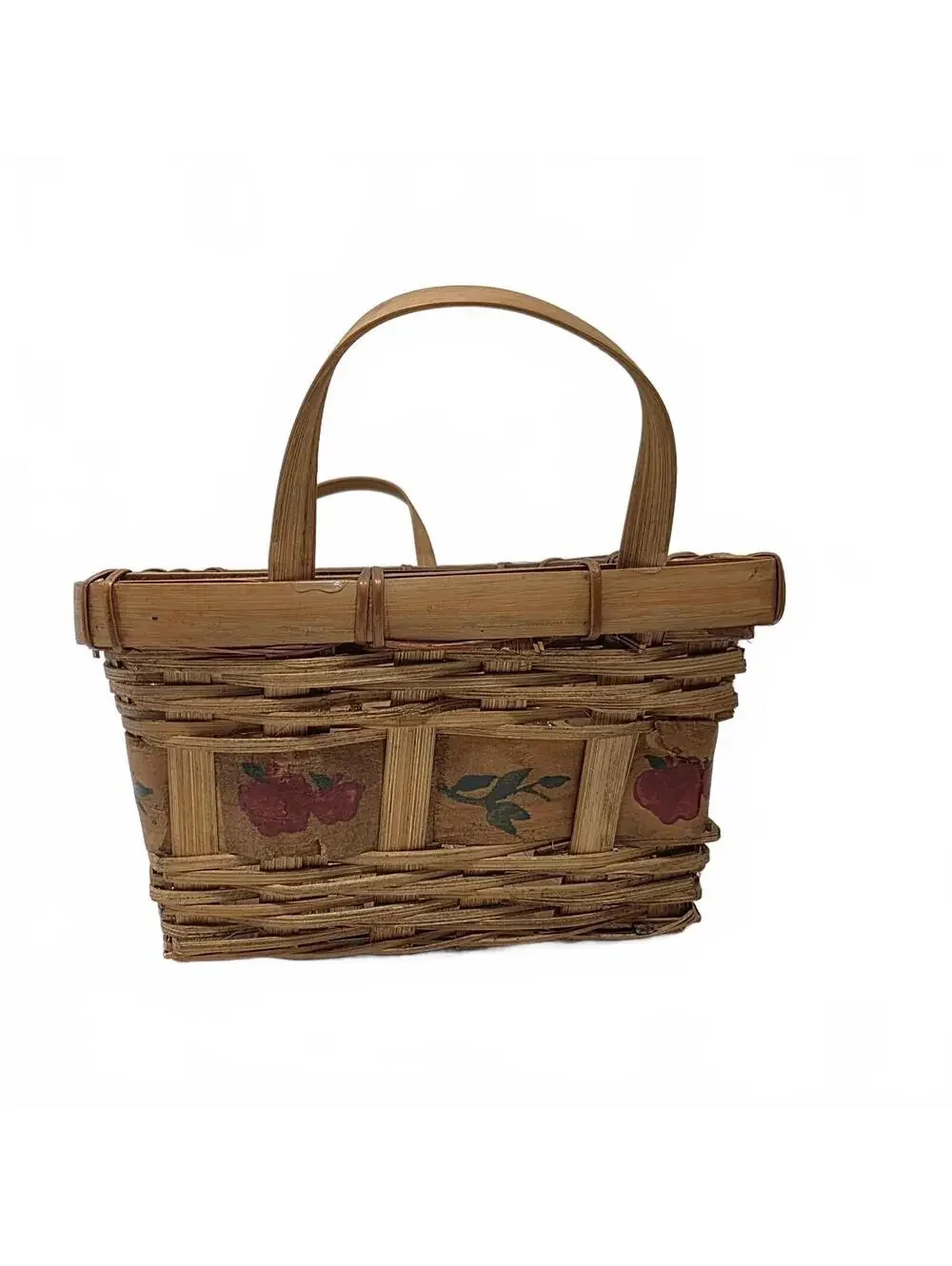 Vintage Woven Basket Pair Fruit Hearts Buttons Rustic Country Decor
